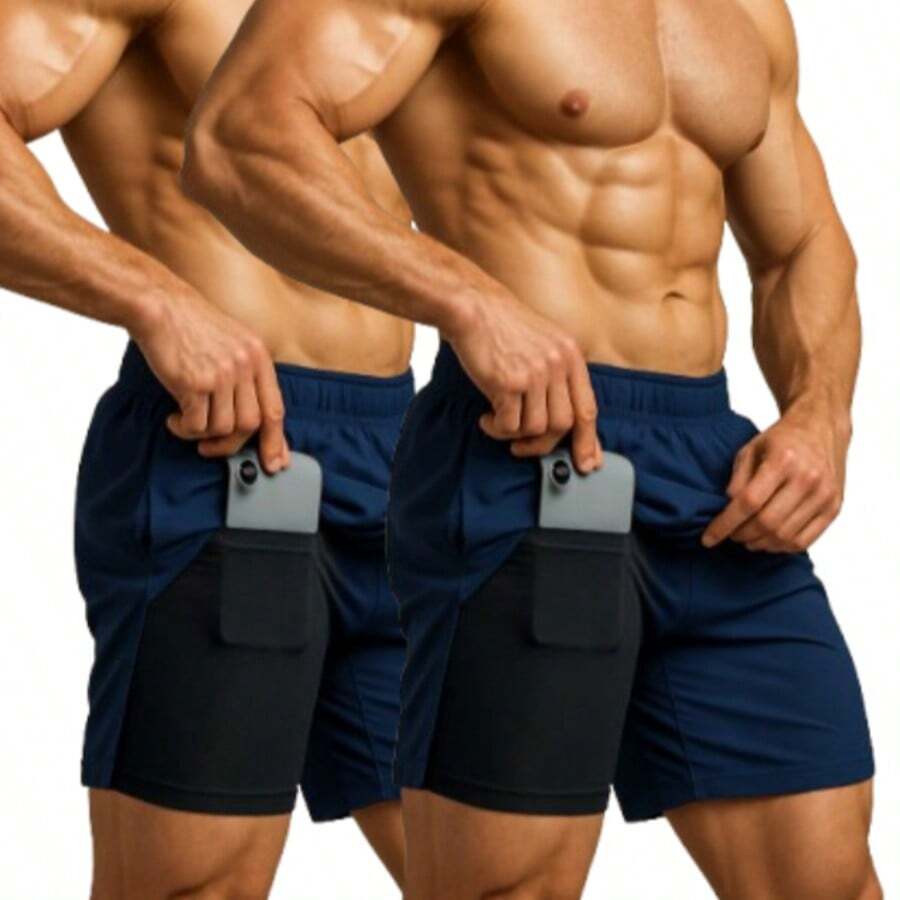 Kit Of 2 Men's UV DryFit Athletic Shorts For Gym, Training, And Running - KIT 2 Blue - View 1