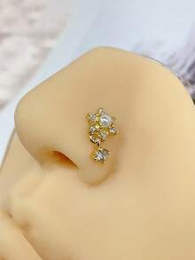1 chiếc khuyên mũi hình ngôi sao chữ L mạ vàng đính ngọc trai và đá Cubic Zirconia, trang sức xỏ mũi Y2K dành cho nữ. - Vàng - Xem 7