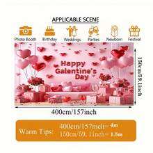 One Valentine's Day Decorative Banner Backdrop, Romantic Party Backdrop With Heart-Shaped Balloons And Roses, Perfect For Photography, Celebrations, And Themed Parties. Made Of Durable Polyester Fabric, Suitable For Indoor And Outdoor Use. Valentine's Day Decoration, Available In Multiple Sizes. - Multicolor - View 13