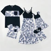 Family Matching Look Hanging Strap Sleeveless Floral Sets With Optional Headband - Royal Blue - View 1
