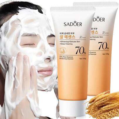 1 Bottle 100g Rice Whitening Facial Cleanser, Oil Control, Facial Care, Contains Niacinamide, Rich Foam, Moisturizing, Whitening, Oil Control, Brightening, Complexion Balancing, Pore Cleansing, Suitable For All Skin Types, Valentine's Day/Birthday Gift