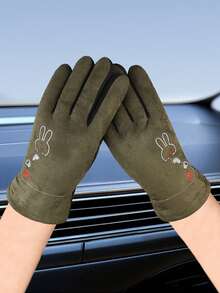 1 par de guantes de mujer cálidos de ante y felpa, guantes para deportes al aire libre, guantes gruesos a prueba de viento para ciclismo y conducir en invierno - Multicolor - Ver 4