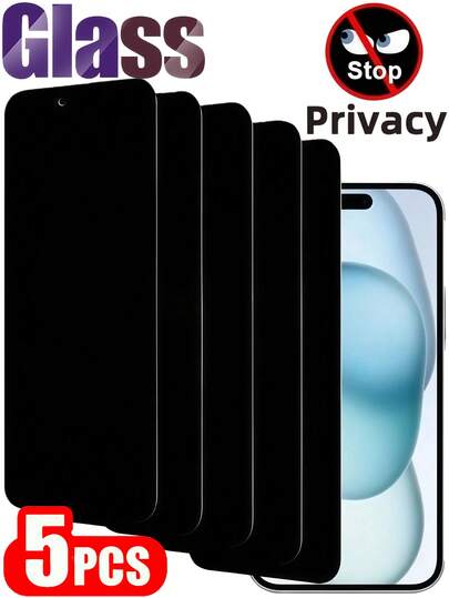 5pcs Full Cover Anti-Peep Tempered Glass Privacy Screen Protector Compatible With IPhone 17/16/15 Pro Max/15/14 Plus/13/12/11 Pro Max/X/XS/XR Full Coverage Screen Anti-Spy Glass Film Gift For Birthday/Easter /Boyfriends/Girlfriends Screen Protection Essentials, Applicable To Daily Shield, Office, Home Daily Shield Office Home Phone Screen Protector Phone Accessories Waterproof Shockproof Anti-Fall Scratch Resistant