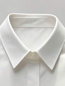 女士优雅白色短袖衬衫，纽扣领，常规长度上衣 - 白色 - 查看 5