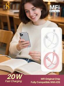 Cable cargador USB-C a Lightning, certificado MFi, cable cargador TPE (1M, 3.3FT) USB 2.0 Power Delivery Type C, compatible con carga rápida PD, compatible con iPhone 14 Pro/13 Mini/13/12/11 Pro MAX/XR/XS/8/7/Plus/6S/SE/iPad - Blanco - Ver 2