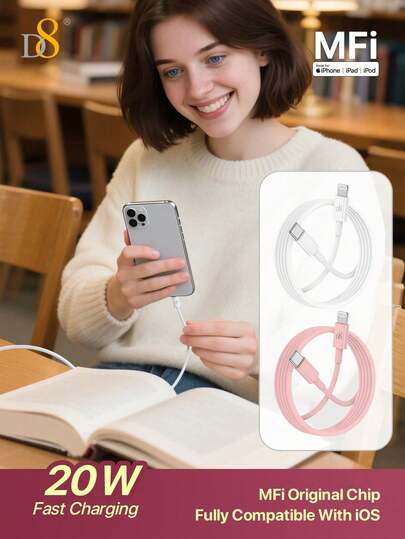 D8 USB-C 转 Lightning 充电线，MFi 认证充电线，TPE（1 米，3.3 英尺）USB 2.0 供电 Type C 充电线，PD 快速充电，兼容 14 Pro/13 Mini/13/12/11 Pro MAX/XR/XS/8/7/Plus/6S/SE/iPad