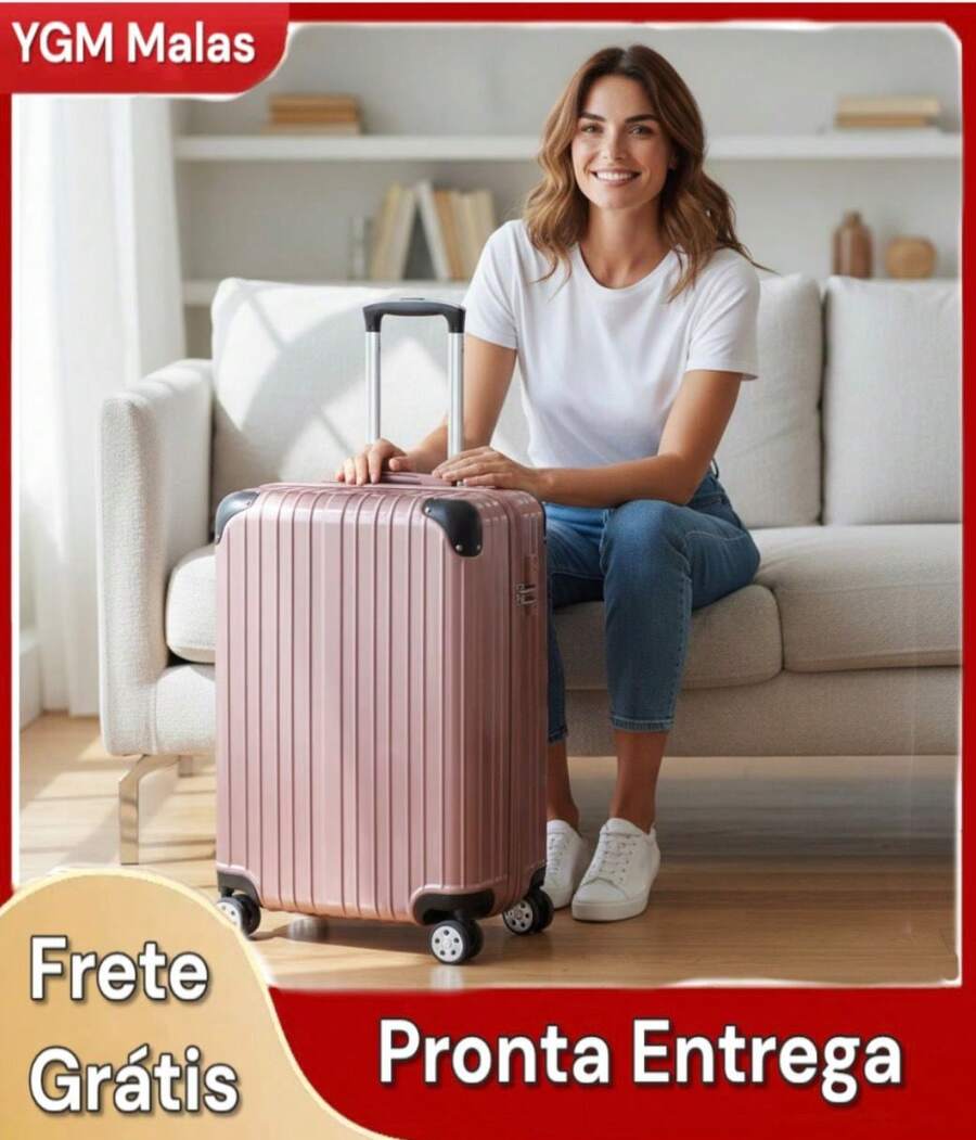 10kg Standard ANAC Travel Suitcase With 360° Removable, Expandable, Rigid, Lightweight, Durable, Premium ABS, Small Executive Carry-On Luggage, Sturdy, Reinforced, Silent Wheels, YGM Suitcases, Colors: Black, Blue, Pink, Gold, Silver, Beige - 西瓜粉 - 查看 1