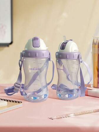 1 st 380 ml tecknad design för babyträning med sugrör, söt vattenflaska för småbarn med rem, läckagesäker och fallskyddande, transparent och hållbar, lätt att bära, PP-material, lämplig för spädbarn från 6 månader och uppåt, för hemmabruk, utomhusbruk och skolbruk