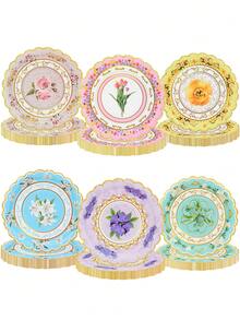 10pcs/60pcs/120pcs Floral Paper Plates Tea Party Plates Spring Flower Tea Party Dessert Okates 7 Inch Disposable Floral Plates Decorations For Afternoon Tea Party, Baby Shower, Bridal Shower, Birthday, Wedding And Any Celebration - Multicolor - View 3
