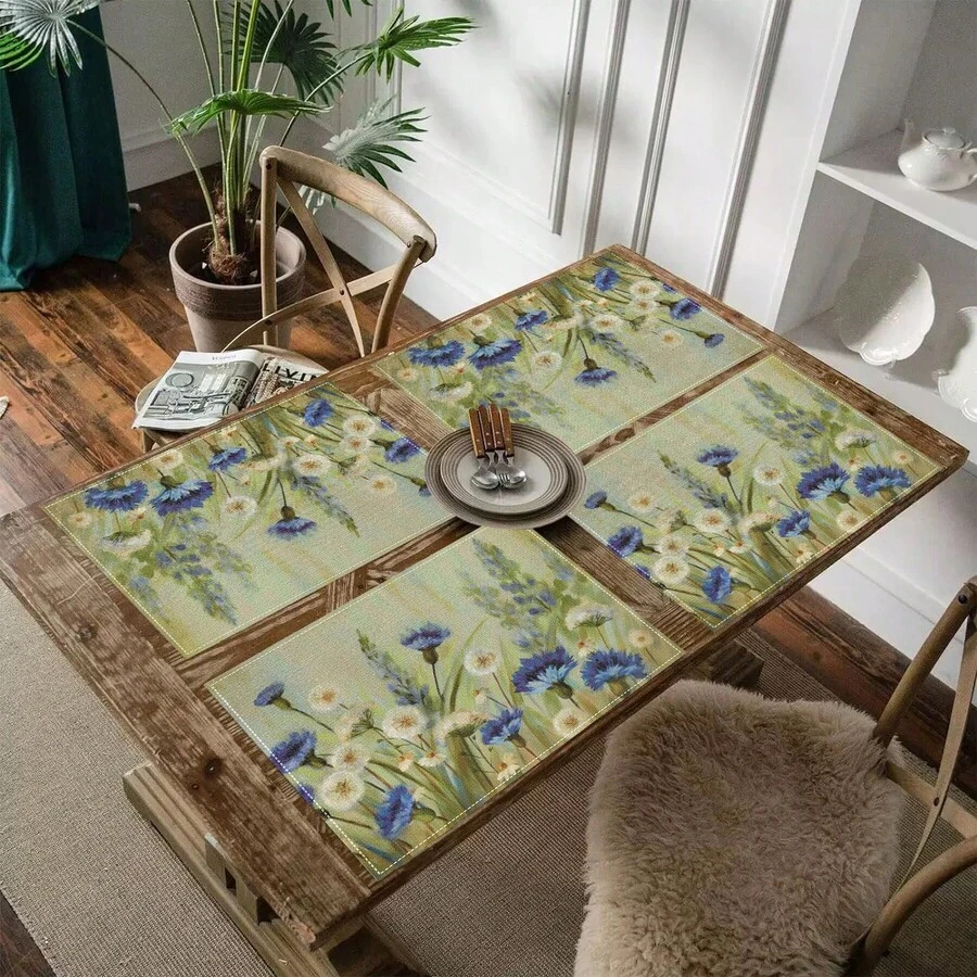 1/4/6/8/12 pièces Sets de table imprimés 2D colorés en lin lavable, sets de table de protection pour table à manger intérieure/extérieure, convient pour les fêtes, la cuisine - Multicolore - Voir 1