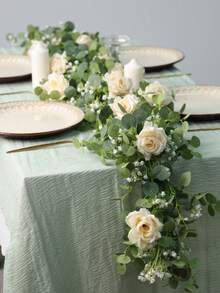 180cm Champagne Silk Cloth With Eucalyptus & Baby's Breath Vines, 1pc - Champagne - View 8