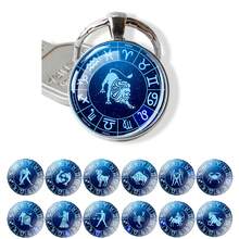 1pc 12 Zodiac Keychain, Zodiac Logo Glass Cabochon Keychain, Men's Accessories, Birthday Gift - Silver - View 1