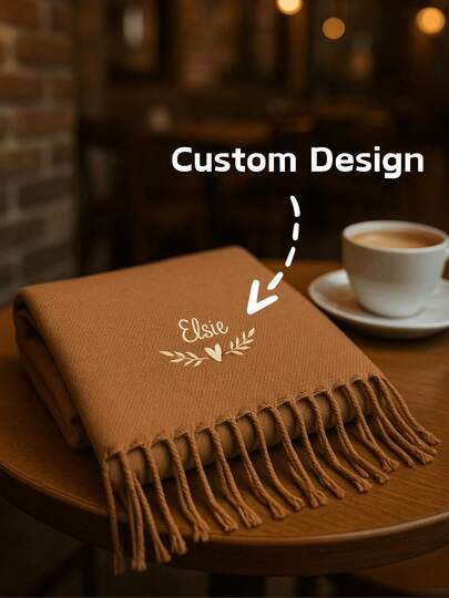 Personalized Elegant Comfortable Embroidered Scarf ,Custom Name Text, Custom Soft Winter Shawl Wrap, Multiple Colors Of Thread Scarf Options, Cozy Fashion Accessory With Heart Leaf Pattern, Warm Autumn Winter Commuting Daily Use Gift, Long Tassel Design For Women & Men, Perfect For Christmas Gifts, Halloween Costume Accessories, Holiday Party, Outdoor Travel, Birthday Present, Thanksgiving And Seasonal Celebrations