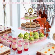 5 Piezas Soportes para Pastelitos,Torre para Cupcakes de 3 Niveles y Bandeja para Galletas,Juego de Decoración para Mesas de Postres para Bodas,Fiestas de Té,Cumpleaños y Baby Showers - Rosa - Ver 9