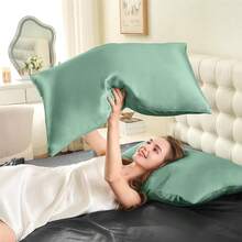 INFIIXSO Silk Pillow Cases 2 Pack Standard Size, Ultra Smooth & Soft Mulberry Silk Pillow Case For Hair And Skin, Breathable Cooling Silk Pillowcase With Hidden Zipper (Mint Green, 20x26 Inches),2PackStandard(20inchX26inch),MintGreen - 薄荷綠 - 查看 9