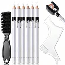 AWYYNoerrors White Barber Pencil For Lineup Magic Hairline Beard Guide Shaping Pencils Barber Chalk For Design Hairline Razor Trace Barber Pencils Set With Sharpener Ruler Brush For Men - 白色 - 查看 1