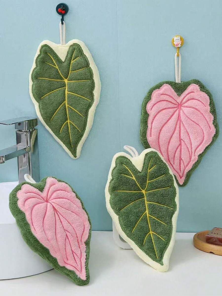 1条/3条装创意叶子图案手巾，可悬挂装饰，适用于厨房、浴室、卧室，吸水性强，易于清洁，可定制图案 - 彩色 - 查看 1