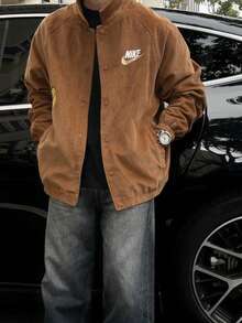 Nike Letter Print Lapel Casual Jacket LY Men's Camel - Camel - View 2