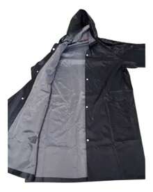 Waterproof Raincoat With Hood, Black, Lined - 黑色 - 查看 3