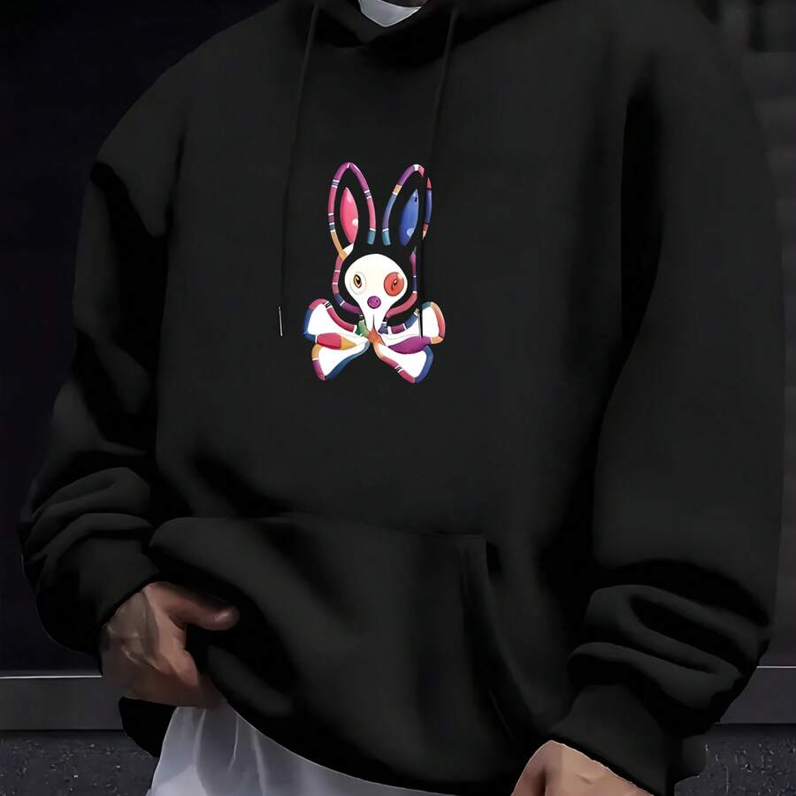 Men's Fashion Hoodie Sweatshirt With Colorful Skull Rabbit Print For Daily Wear And Social Outings In Spring And Autumn - Black - View 1