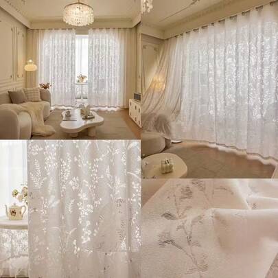 1pc Vintage Floral Jacquard Curtain, Top Grommet Hanging, Privacy Window Treatment, Suitable For Living Room And Bedroom, Room Divider