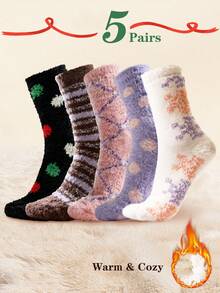 10双/6双装女士过膝袜，珊瑚绒加厚冬季保暖绒袜，自发热女士连裤袜，适合日常穿着、运动、居家休闲，5/3/1双装 - 多色B - 查看 6