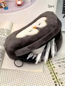 1个可爱企鹅和水獭毛绒铅笔盒，简约大容量铅笔袋，适合中小学生使用 - 彩色 - 查看 13