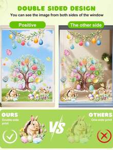 9 piezas - Pegatinas para ventanas de Pascua, pegatinas de ventana con huevos, flores y conejitos de Pascua, decoraciones de Pascua, huevos de Pascua, árbol, conejito, pegatinas de ventana con flores primaverales y mariposas de doble cara, adecuadas para tiendas, hogar, oficina, fiesta y decoración - Multicolor - Ver 8