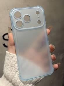 奢华蓝色纯色哑光透明防震基础款手机壳，兼容 17 Pro Max、17 Pro、17、16 Pro Max、15、14、13、12 Pro Max、11，防摔后盖，生日礼物，春季适用 - 透藍 - 查看 4