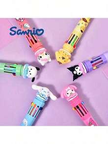 12pcs/Set Sanrio Series Acrylic Gel Pens - Yuguigou, Kulomi, Mileti, Hapag, Hello Kitty - Cute Cartoon Character Retractable Medium Point Pens, Suitable For Office & School Supplies - Multicolor - View 6