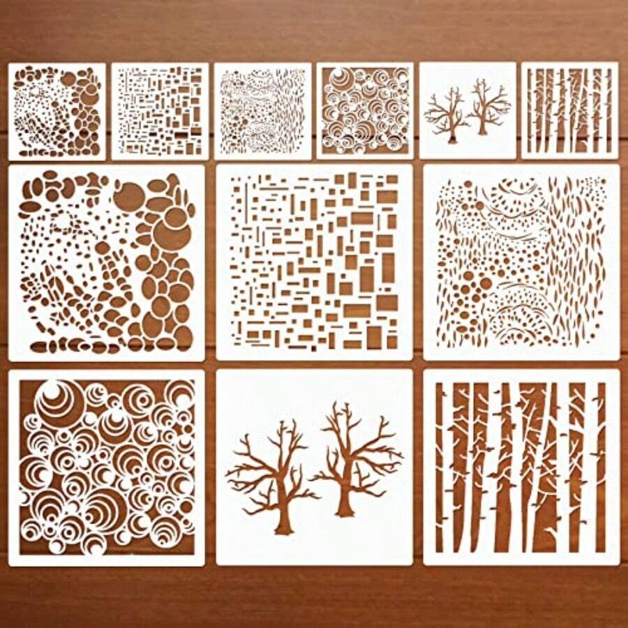 XZGB Large Mixed Media Stencils Sea Bubbles Spirals Template Cell Theory Cubist Stencil Aspen Trees Branches Painting Stencils For Canvas Arts Journaling Scrapbooking Card Making - As Pic - View 1