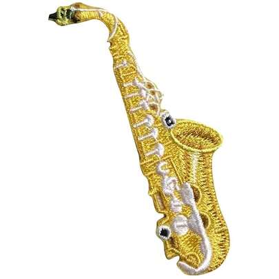Saxophone - Musical Instrument - Embroidered Iron On Patch,Black