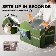 Heated Cat Shelter For Outside, Large Outdoor Cat House With Roof Window And Cozy Cushion, Weatherproof Foldable And Easy Assembly Design, Ideal For Stray And  Cats - màu xanh lá - Xem 6