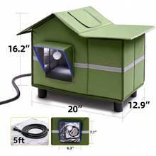Heated Cat Shelter For Outside, Large Outdoor Cat House With Roof Window And Cozy Cushion, Weatherproof Foldable And Easy Assembly Design, Ideal For Stray And  Cats - màu xanh lá - Xem 8