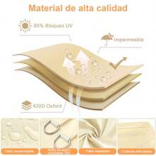 3 x 4m Toldo Vela de Sombra Rectangular Impermeable Sun Shade Sail Malla Sombra Reforzada para Exteriores Bloqueo UV de Arena Raschel Toldo para Patio Exteriores Terraza Jardín CampingShade Cloth - Beis - Ver 2