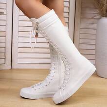 love ycodo Women's Fashion Flat Zipper Inside Knee-High Boots, Girls Student Halloween Decor Pendant Lightweight Sports Shoes Boots, Suitable For Parties And Daily Wear, Size 34-43 - White - View 4