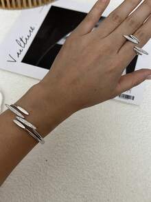 Bộ vòng tay thắt nút bằng tre tối giản sang trọng đính đá Rhinestone mạ vàng 14K - Bạc - Xem 10