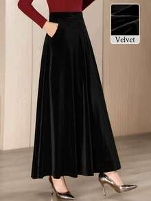 女士优雅天鹅绒A字裙，秋冬