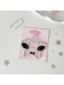 1个ins风闪亮星星卡通天使翅膀钥匙扣，透明吊坠相框