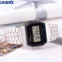 Đồng hồ Casio Retro Square, Màn hình kỹ thuật số màu bạc, Dây đeo bằng thép không gỉ, Kích thước nhỏ gọn 36,8mm, Mỏng 8,2mm, Hoàn hảo cho trang phục thường ngày và công sở A159WA-N1 - Một cỡ - Xem 4