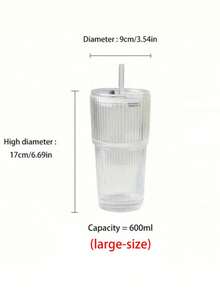 1 Set Vaso de vidrio a rayas con pajita y tapa, vaso de agua portátil y de estilo sencillo, vaso de vidrio a rayas verticales, taza de café y jugo reutilizable de alta calidad, recipiente de bebida multifuncional, perfecto para el hogar, la oficina, la playa, todo tipo de fiestas, adecuado para café, té, whisky, leche, americano helado y bebidas de latte, vaso para beber - Multicolor - Ver 9