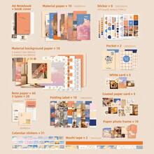 Scrapbooking Supplies Kit, Vintage Botanical Aesthetic Scrapbook Kit Bullet Junk Journal, Stationery, A6 Grid Notebook, Flower Journaling Supplies, Birthday Teen Women - 日落 - 查看 2