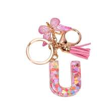 1pc New Pink Sequin 26 Letter Epoxy Butterfly Tassel Metal Keychain Wholesale Bag Charm Jewelry Gift - Pink - View 7