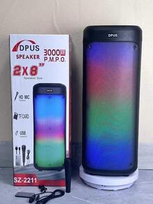 Alta calidad 3000 mah luz led RGB grande doble 8 pulgadas altavoz bajo fiesta al aire libre inalámbrico dj karaoke speaker con micrófono - Negro - Ver 4