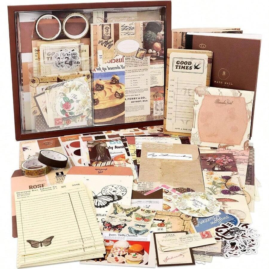 Vintage Scrapbook Kit346pcs Bullet Junk Journal Kit With Journaling/Scrapbooking Supplies, Stationery, A6 Grid Notebook With Graph Ruled Pages, Teen Women - Vintage - 優質的 - 查看 1