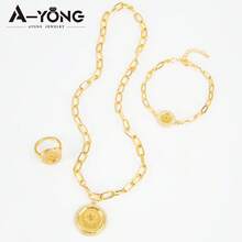 24K Gold Plated Turkish Fashion Jewelry Set, Arabic Bridal Necklace, Bracelet, Earrings, Ring For Middle Eastern Nigerian Women Wedding Party - 4pcs Jewelry Set - View 52