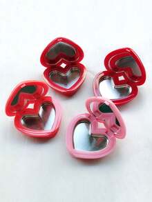 1pc Heart-Shaped Refillable Makeup Case With Mirror - Empty Palette & Lipstick Box, Portable Multifunctional Holder For Eyeshadow, Foundation, Concealer (Compatible With Most Lipsticks & Powders) - View 8