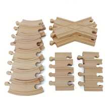 Celemela 20pcs Wooden Train Track Set - Includes 2 Crossing Straight Track Pieces, Curved Tracks And Straight Tracks - Compatible With Most Major Brands, Supports Multiple Connection Methods, Fully Stimulates Imagination And Hands-On Ability. - Wood Color - View 8