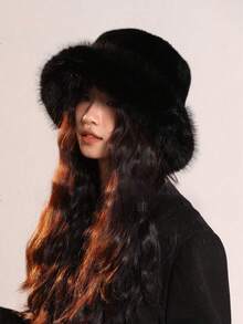 1pc Faux Fur Women Bucket Hat, Casual Outdoor, Hiking, Cycling, Travel, Warm And Ear Protection, Autumn/Winter