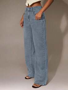 Womens Jeans, Women's Wear In Y2K Style Solid Color Wash Blue High-Waisted Jeans, Loose Diagonal Pocket Zipper Button Open And Close Jeans, Women's Jeans And Clothing, Jeans>Pants, Suitable For All Seasons, With Multiple Pocket Designs, Religion>Clothes, Suitable For Outdoor Outfits, Cocktail Parties, Parties, Christmas, Nightclubs, Banquets, Film Festivals, Cinemas, Balls, Cocktail Parties, Bars, Weddings Graduation Ceremony, Homecoming, Birthday Party, Rebellious Girl, Holiday-Themed Party, Out Dress, Streetwear, Fashion Show, Date, Valentine 's Day, Out Work University, School Village, Concert, Street Girl, Girl, Country Outfits Women, Out Best Women, Ladies' Holiday Clothing, Country Concert Country Concert Outfit,New Years Outfit Women - Màu xanh bạc hà - Xem 4